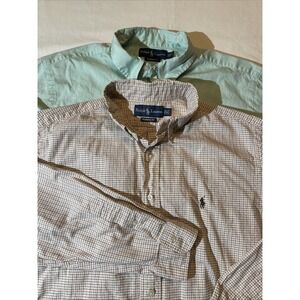 Bundle‎ 2 Ralph Lauren Classic Fit Size 16.5 L Plaid Solid Long Sleeve Shirt